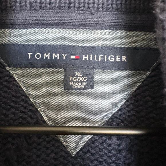 Tommy Hilfiger DarkAcademia Preppy Y2K Cardigan Navy Red Marled Knit Sweater XL - Picture 11 of 12